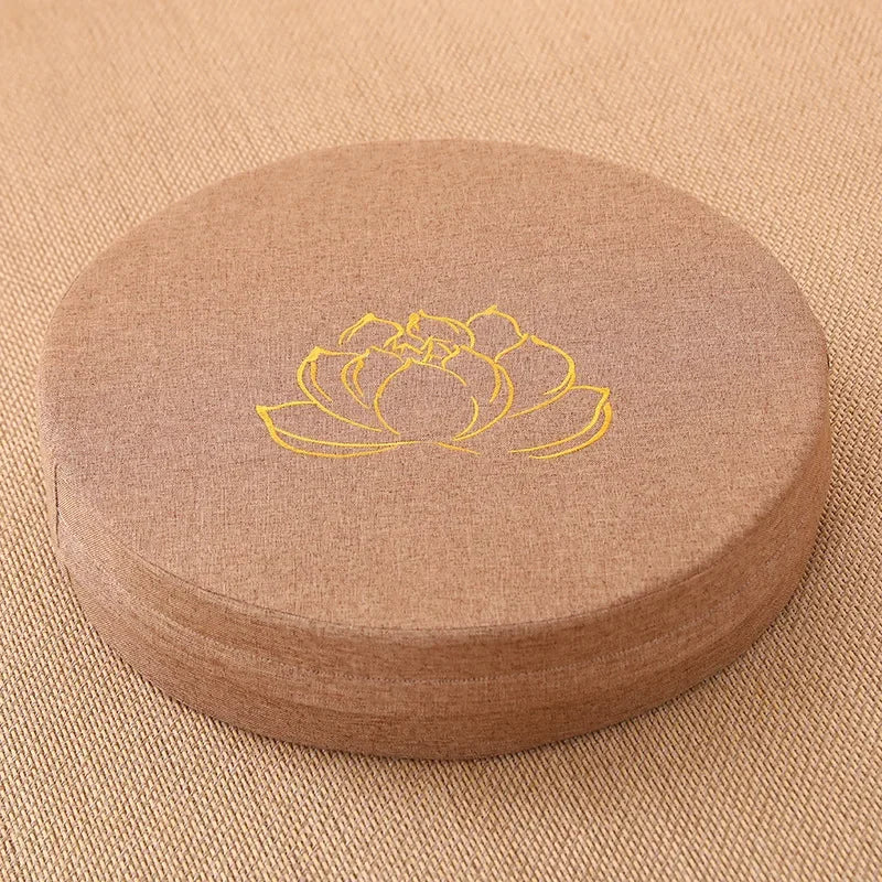 Cojín redondo de meditación Yoga con loto – Respaldo y tatami lavable 40x6 cm