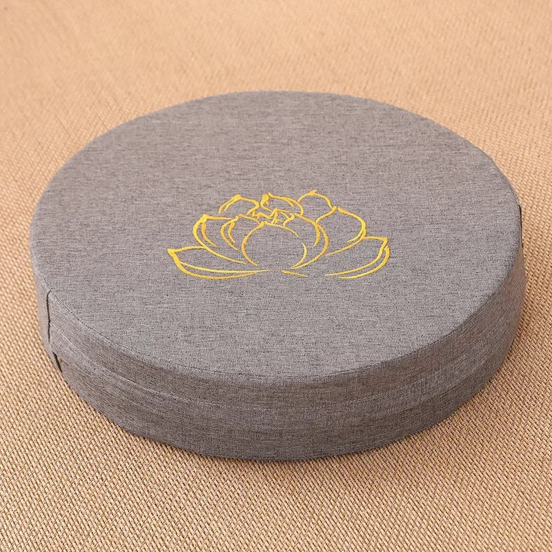 Cojín redondo de meditación Yoga con loto – Respaldo y tatami lavable 40x6 cm